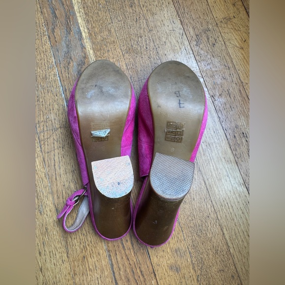 Jeffrey Campbell Pink Suede Peep Toe Heels w Wooden Heels - Picture 6 of 10